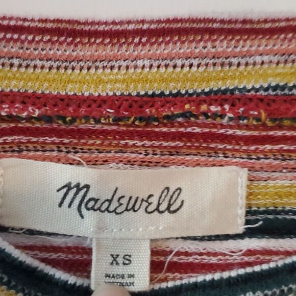 MADEWELL STRIPED T-SHIRT FALL COLORS SHORT SLEEVE CREW NECK SIZE XS COTTON BOXY - Picture 2 of 5